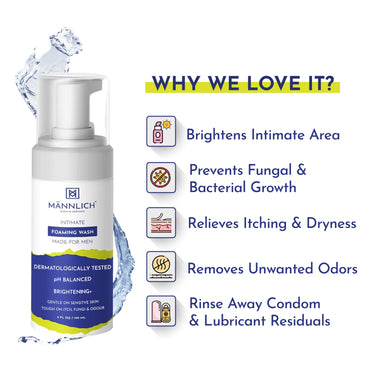 Mannlich Intimate/Private Hair Removal Cream for Men (100 ml) & Mannlich Intimate Wash for Men (150 ml) Relieves Itchiness & Odour, Prevents Fungal Growth, Genital Area, pH Balanced With Tea Tree Oil, Neem, Eucalyptus Oil, 1% Salicylic & Lactic Acid